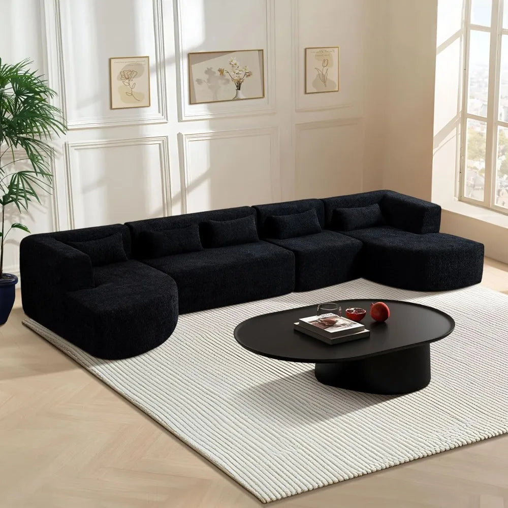 144 Inch Modular Cloud Sectional Sofa Deep Seat with Chaise Lounge and Pillows