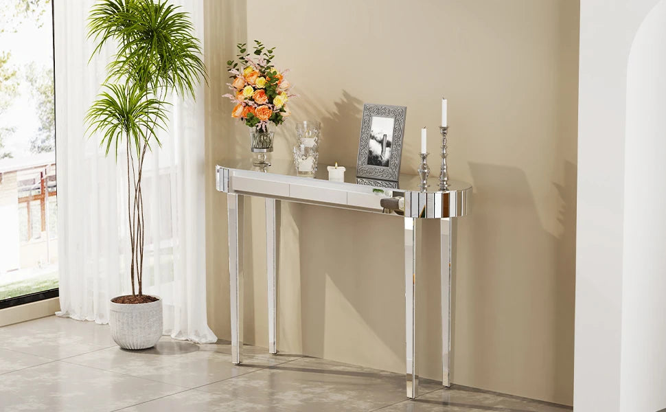 Mirrored Console Table Makeup Vanity Desk Modern Home Office Furniture