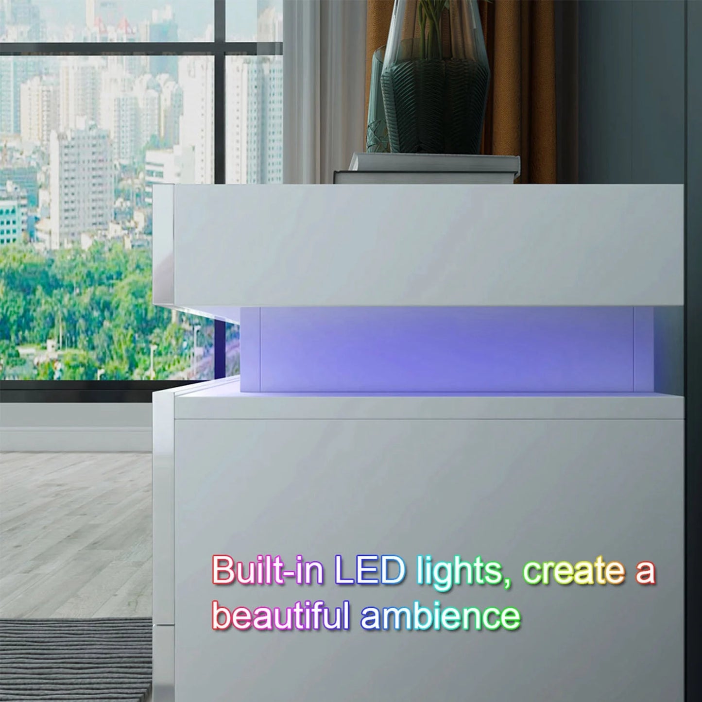 Large Capacity RGB Light Storage Nightstand with 2 Drawers for Bedroom