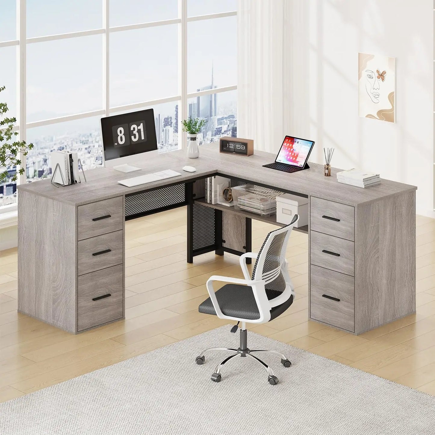 L Shaped Desk Reversible Corner Computer Desk with Storage Drawers