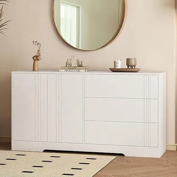 White Sideboard Buffet Storage Cabinet 3 Drawers 2 Doors Kitchen Entryway