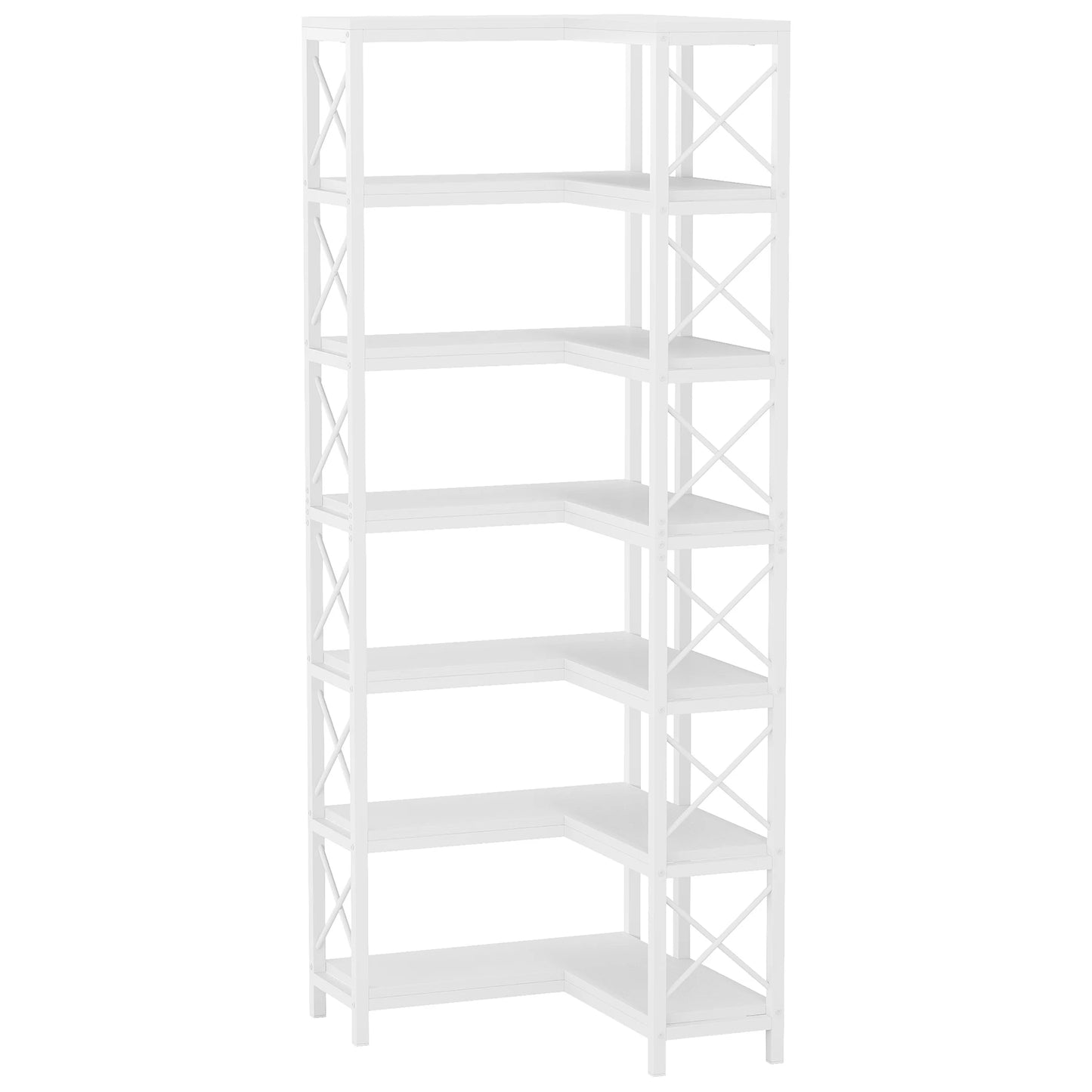 Ljustra 7-Shelf Corner Bookshelf Modern Corner Bookcase Storage Rack