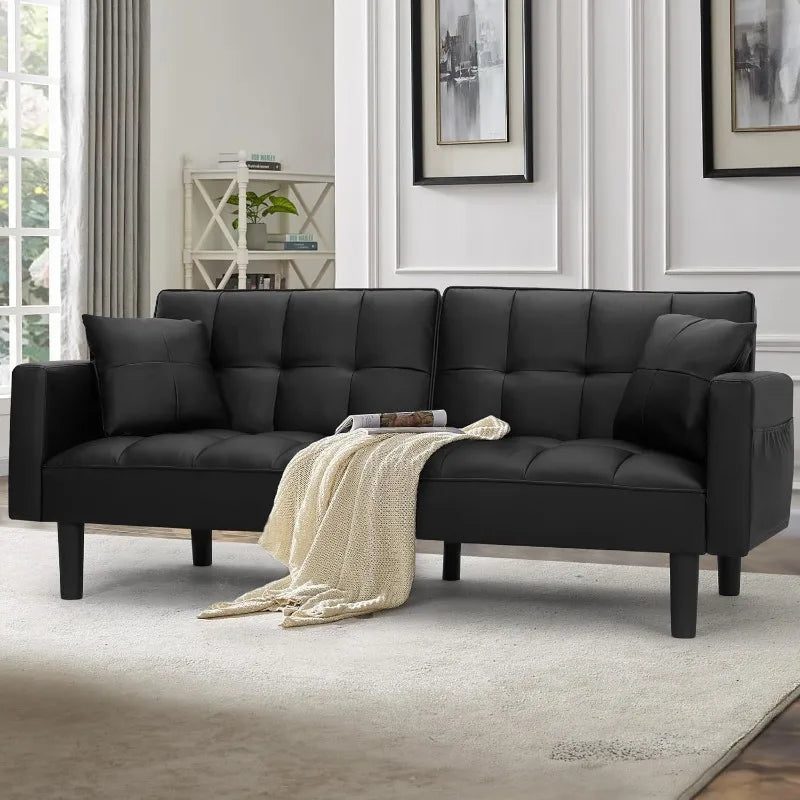 Ljustra Futon Sofa Bed Modern Leather Convertible Couch Adjustable Back