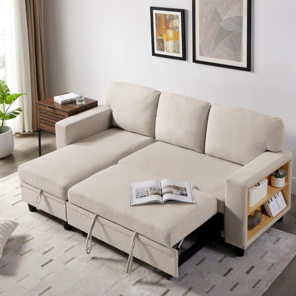 Ljustra 80” Sleeper Sofa Bed L-Shaped Sectional Couch with Storage