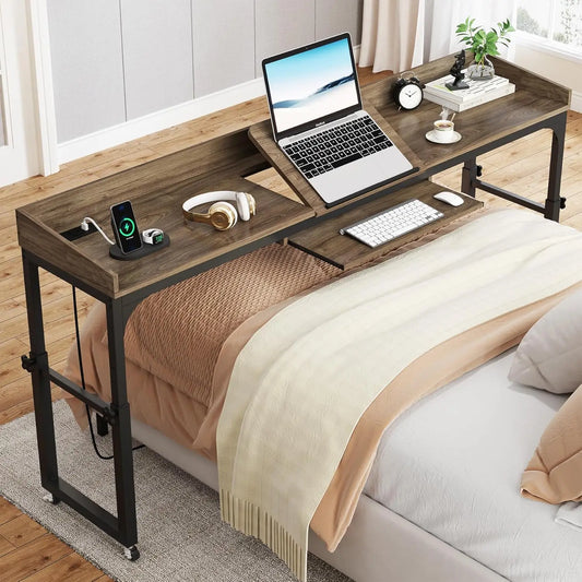 Height Adjustable Overbed Table with Wheels Mobile Laptop Desk Cart