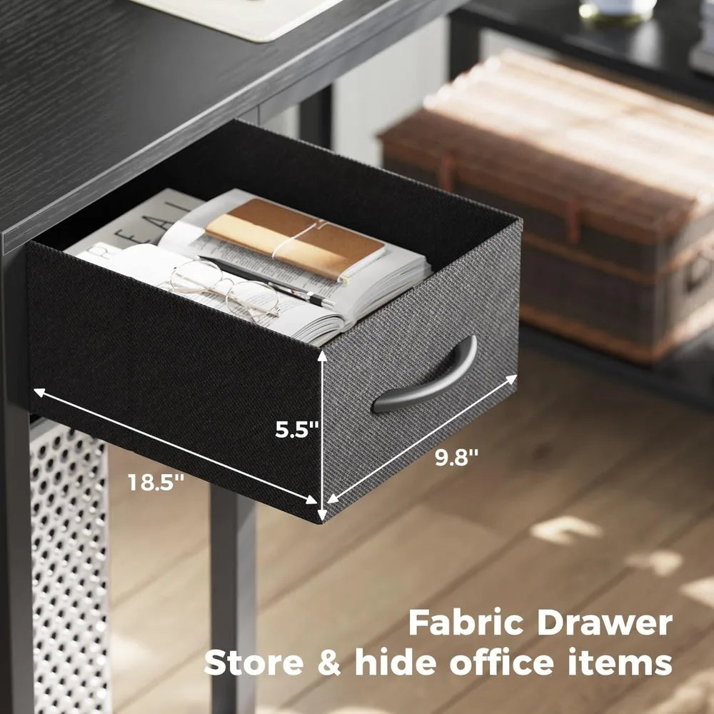 L Shaped Desk with LED Lights Power Outlets Monitor Stand Gaming Desk