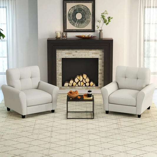 Modern Mid-Century Accent Chair Set of 2 Tufted Linen Living Room