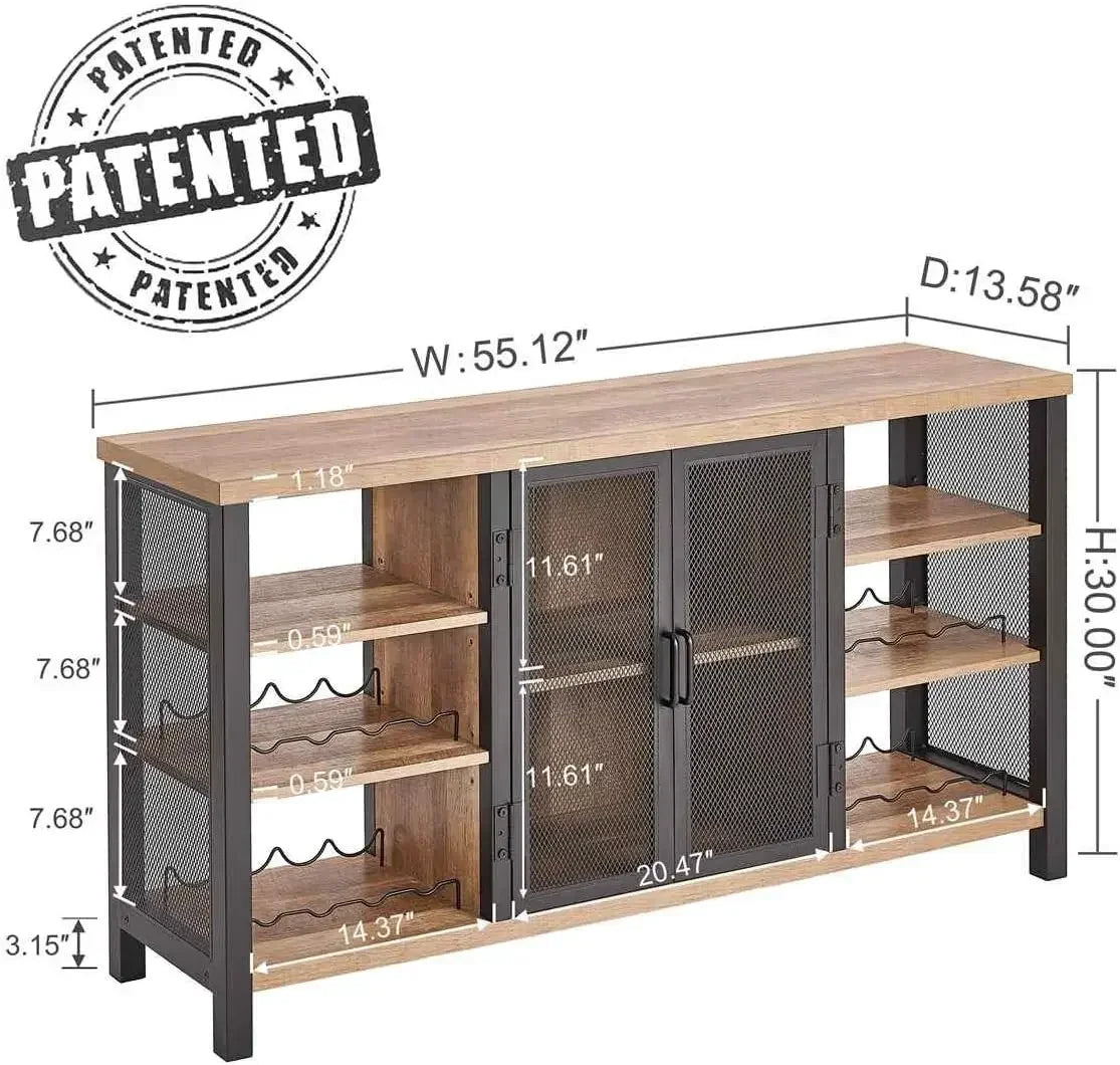 Industrial Wine Bar Cabinet Coffee Bar Sideboard with Wine Rack Storage