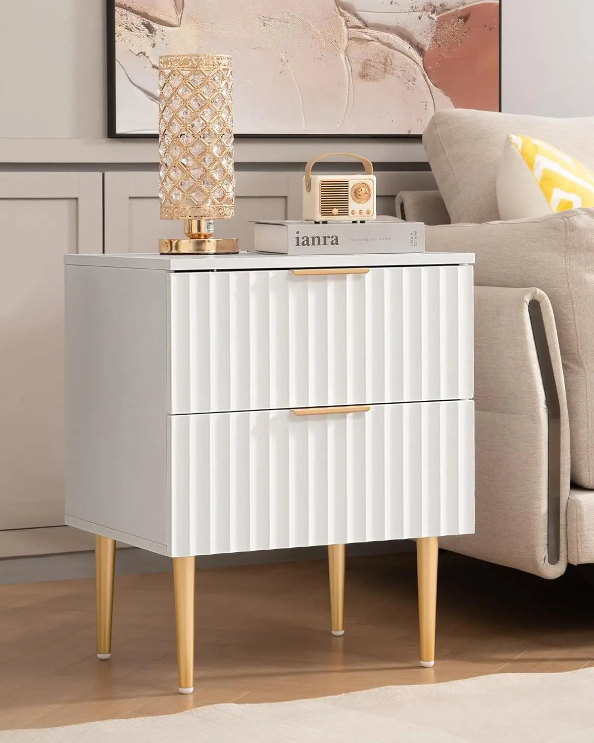Modern Fluted Night Stand Set 2 Storage Bedside Table with Drawers