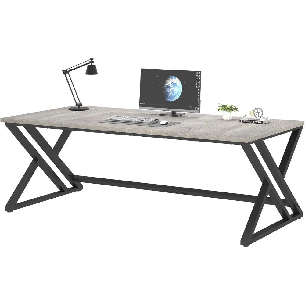 Modern Long Office Desk Large Wood Metal Computer Industrial Workstation