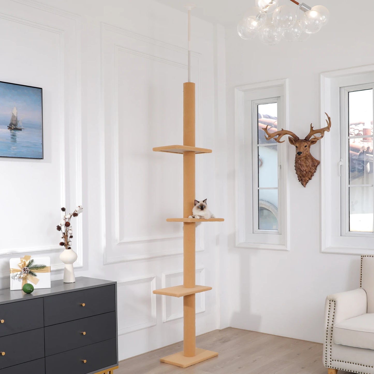 Adjustable Height Cat Tree Indoor Floor to Ceiling Tower Scratching Post