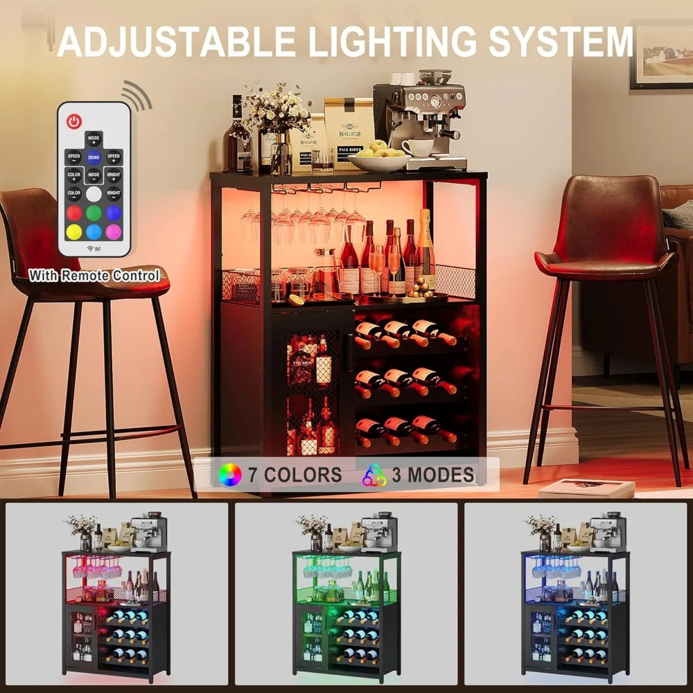 Wine Bar Cabinet with LED Light Kitchen Sideboard Coffee Bar Rack