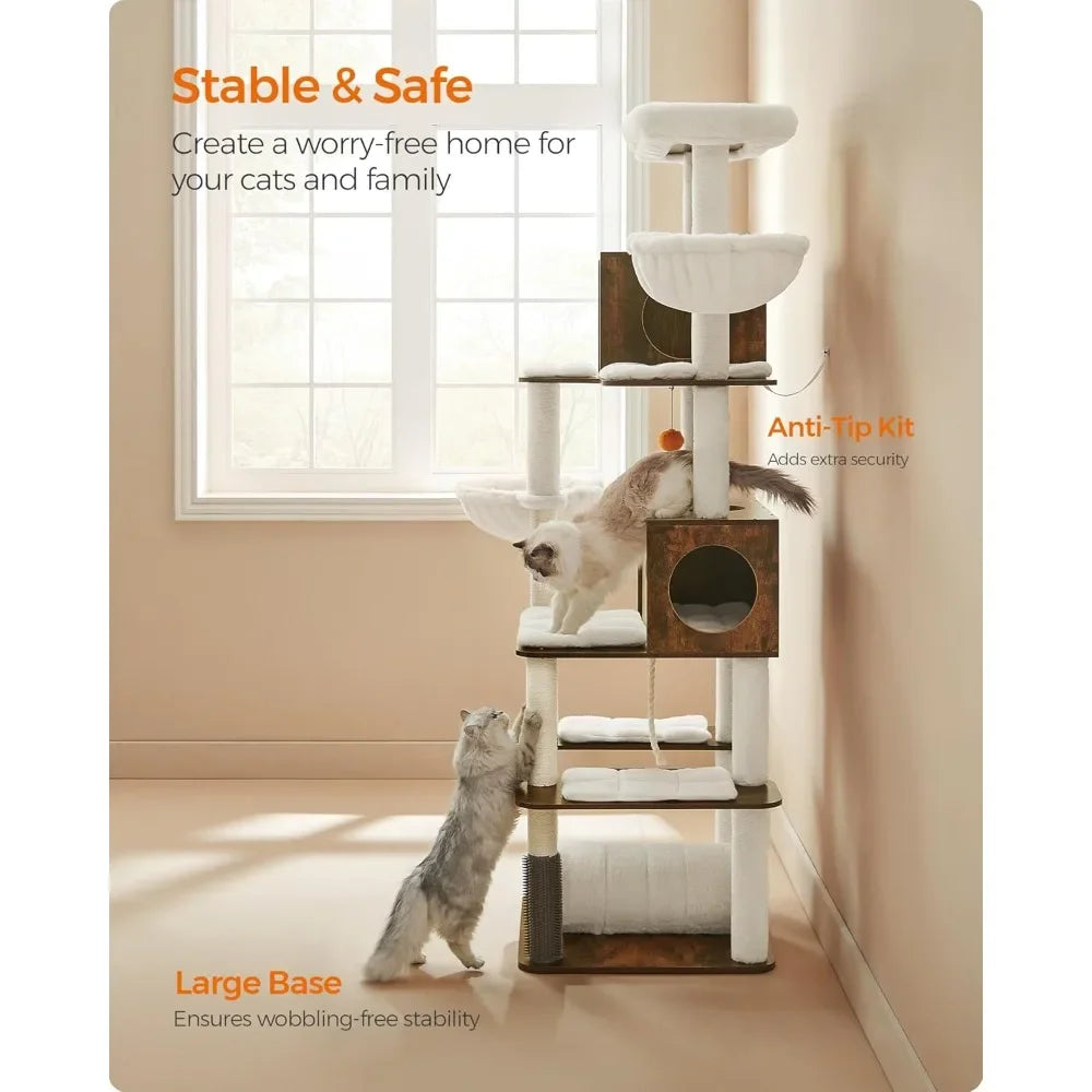 Ljustra 77.5 Inch Tall Modern Cat Tree Multi-Level Cat Tower for Cats