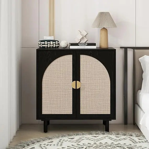 Sideboard Buffet Cabinet Storage Rattan 2 Door 3 Drawer Modern Dresser
