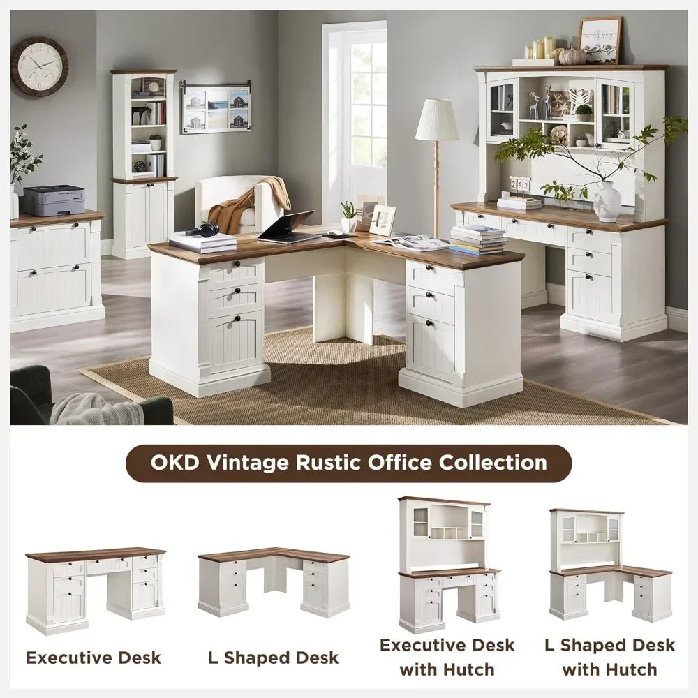 60 Inch Executive Desk with Drawers Charging Station and Keyboard Tray