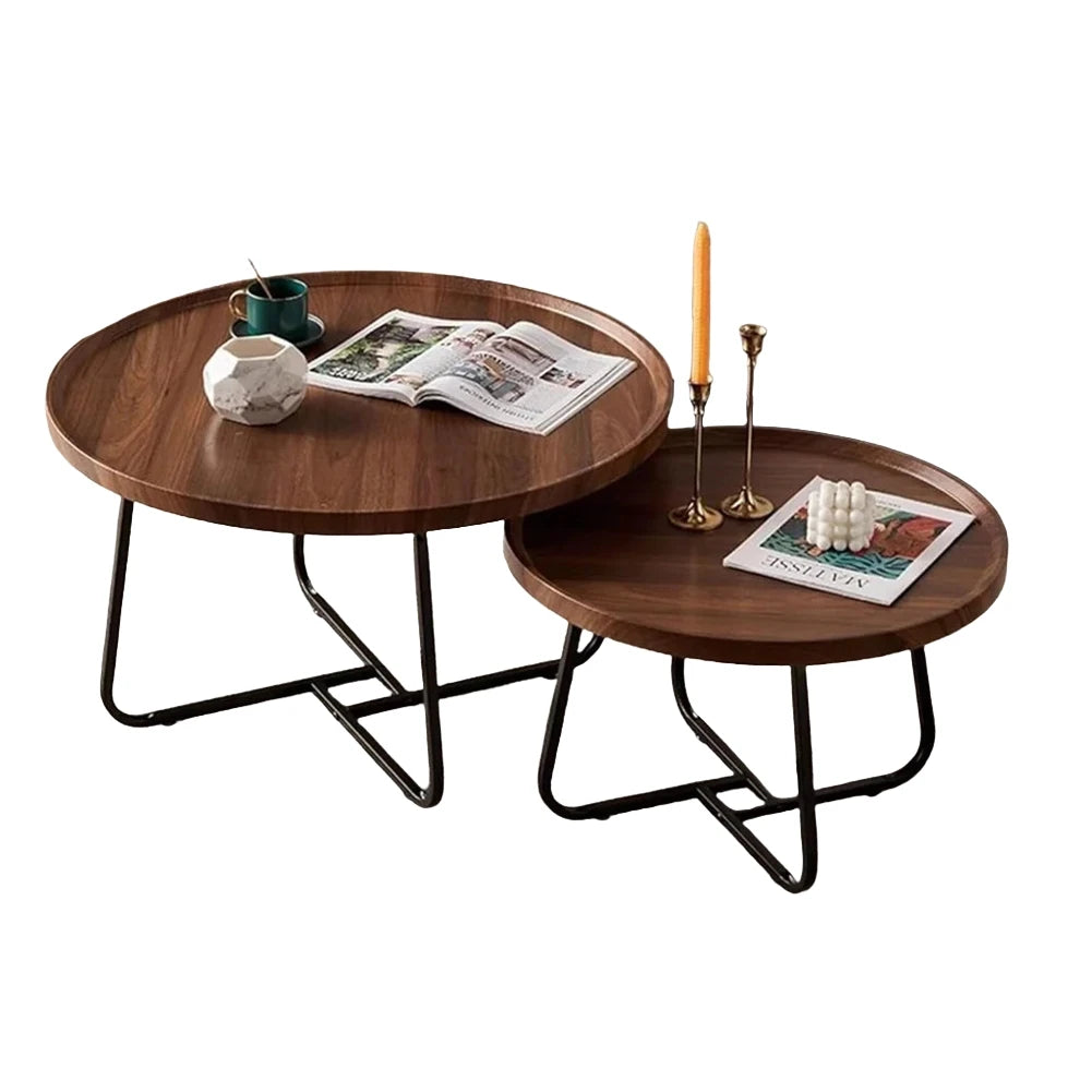 Nesting Coffee Table Set Modern Round Walnut End Tables Living Room