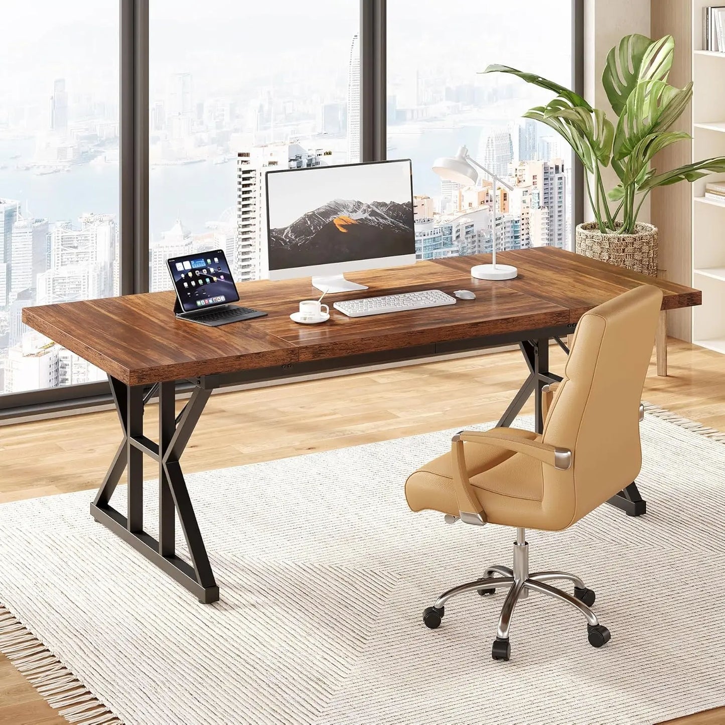 70.8 Inch Wooden Executive Office Desk Large Farmhouse Writing Table