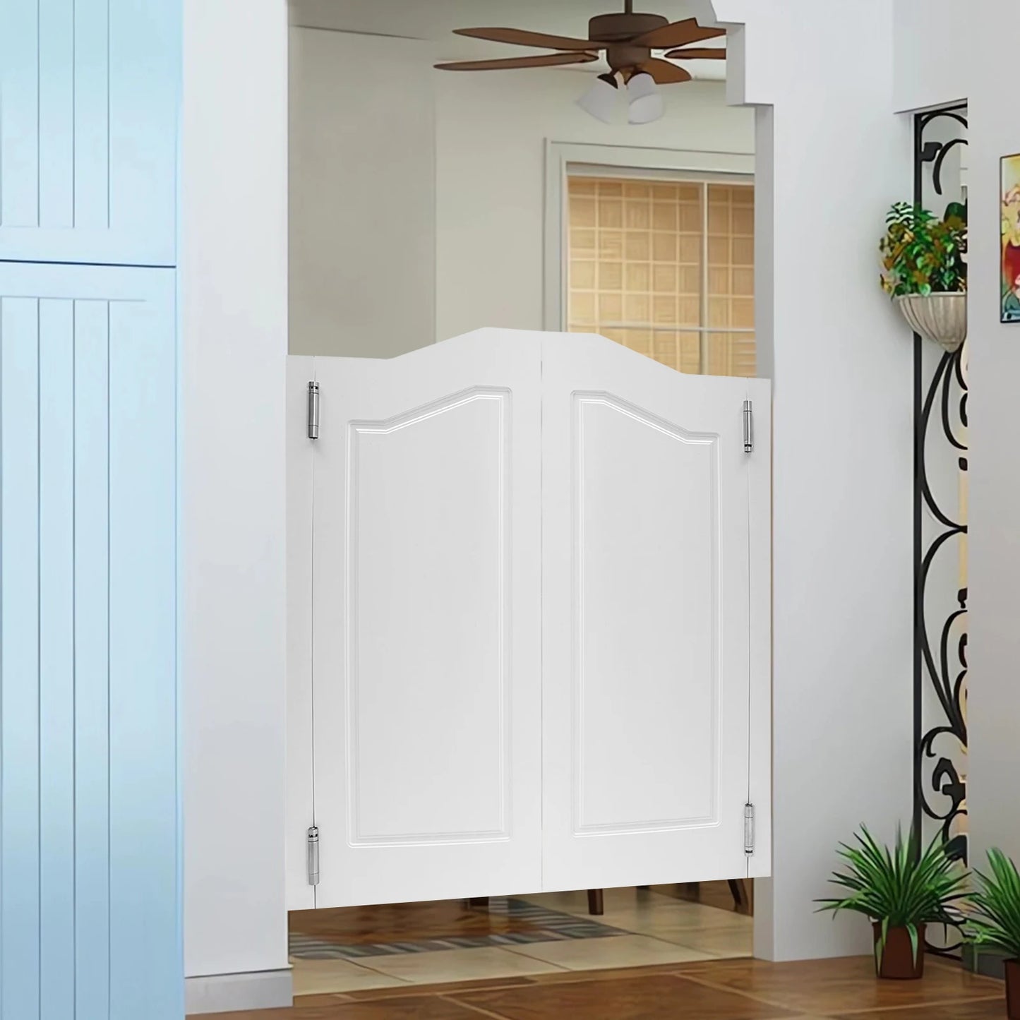 Modern White Pine Wood Swinging Partition Doors Double Door Divider