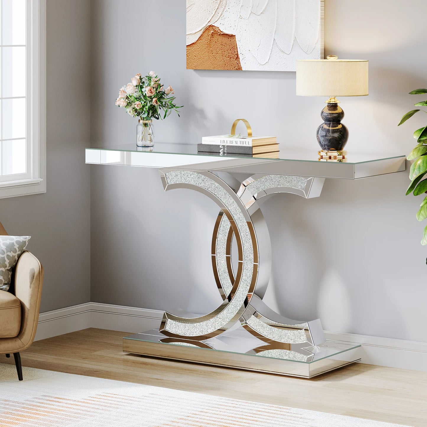 Ljustra Modern 39-Inch Console Table Faux Marble Gold Metal Legs