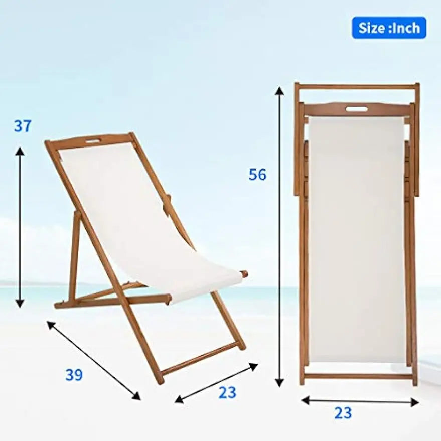 Beach Sling Patio Chair Foldable Adjustable Eucalyptus Wood Outdoor Lounge
