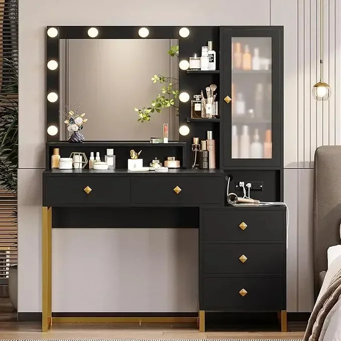 Ljustra Large Makeup Vanity with Lights Charging Station and Storage