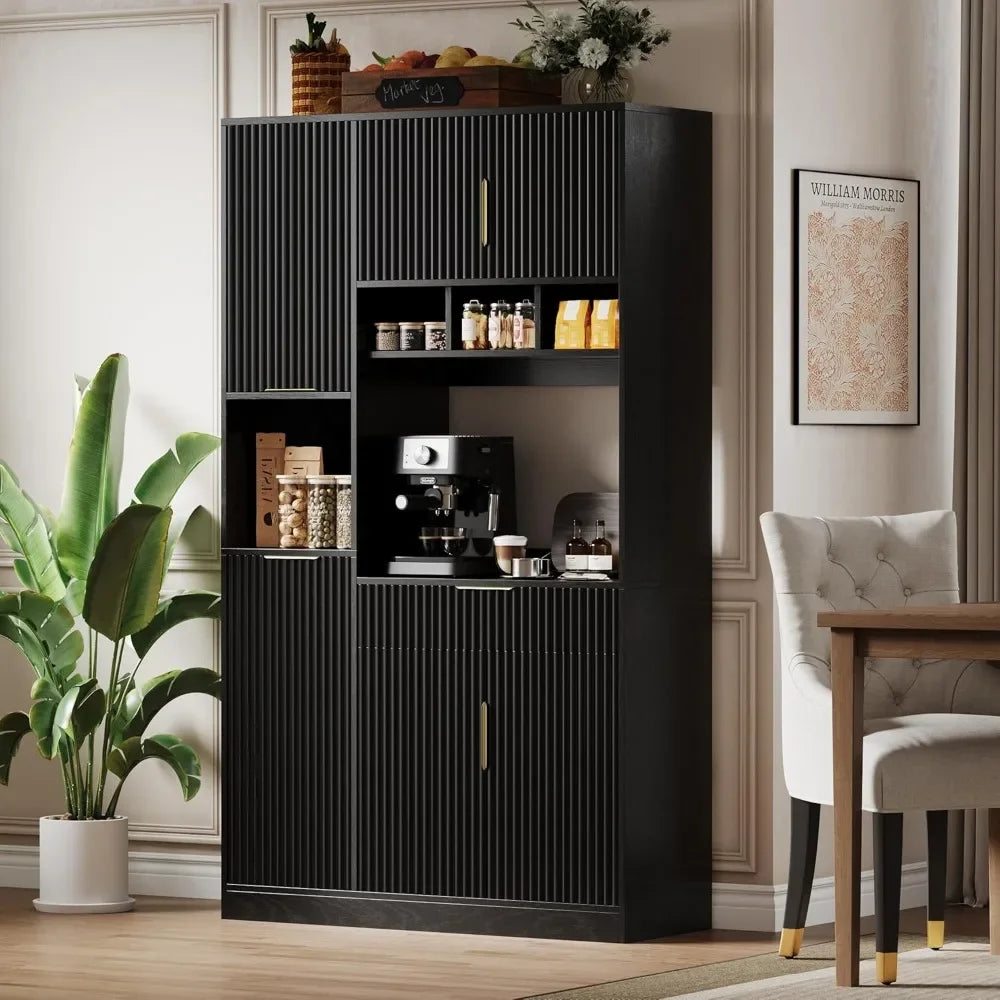 71 Inch Kitchen Pantry Storage Cabinet Microwave Stand Modern Hutch