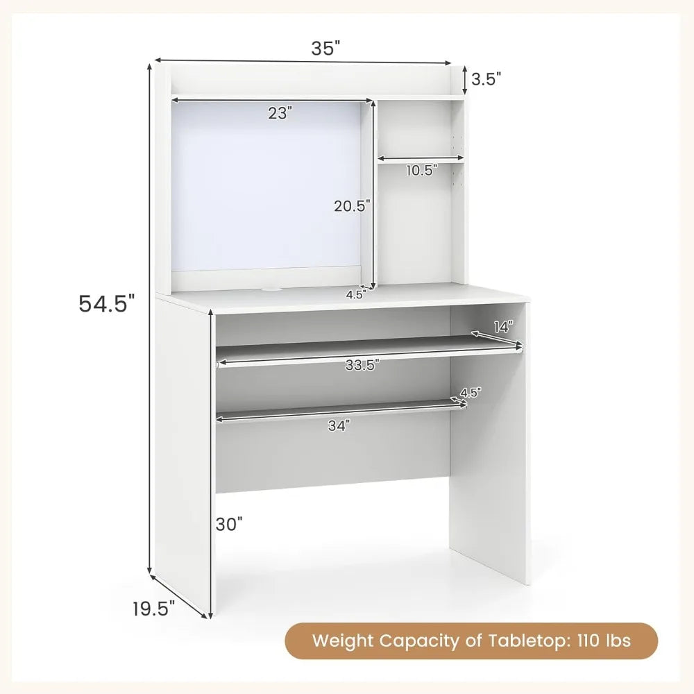 Ljustra Space Saving Computer Desk with Hutch and Magnetic Whiteboard