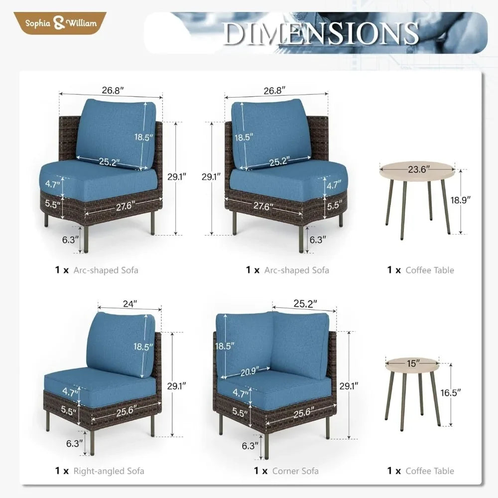 L-Shaped Outdoor Wicker Sectional Sofa Set with Coffee Table for 4