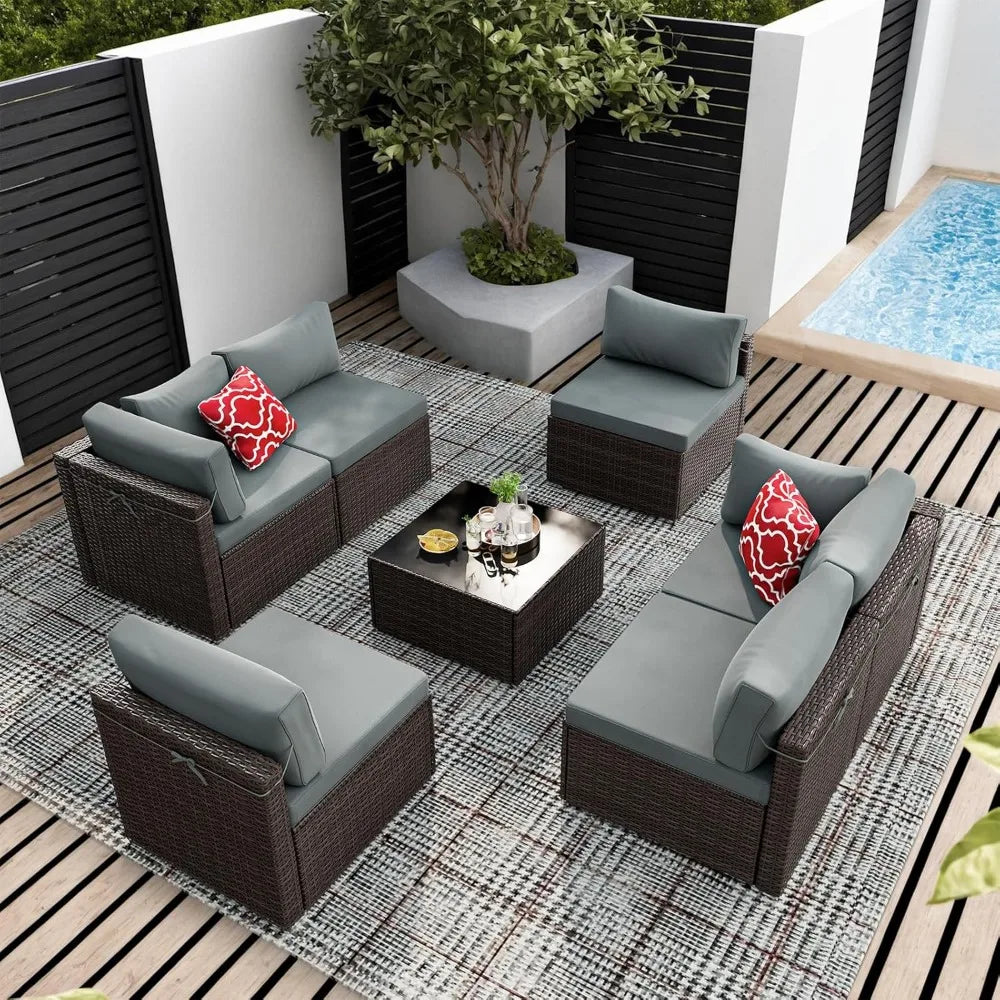 7-Piece Patio Set Sectional Sofa All-Weather PE Rattan Wicker Furniture