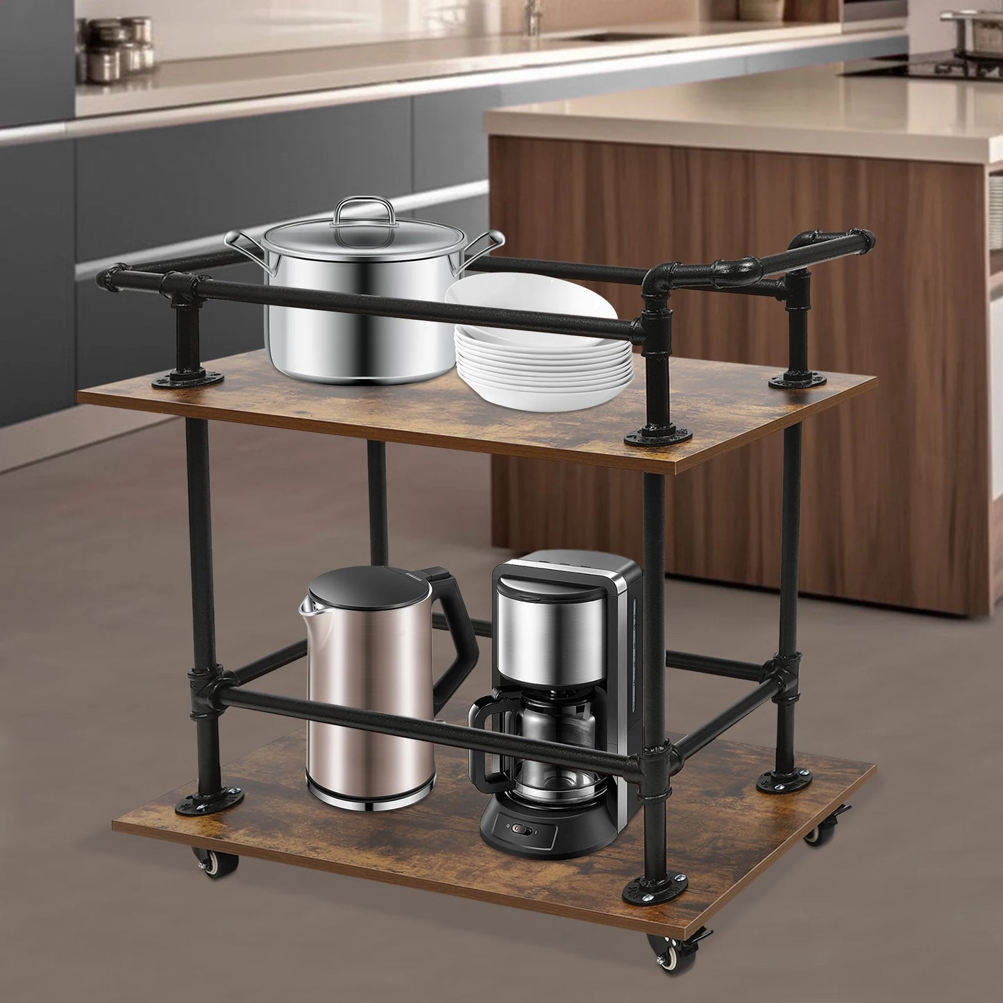Ljustra Industrial Bar Cart Serving Cart Mobile Kitchen Rolling Cart