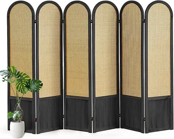 Hand-Woven Rattan Room Divider Folding Privacy Screen 5.6 Ft 4 Panels