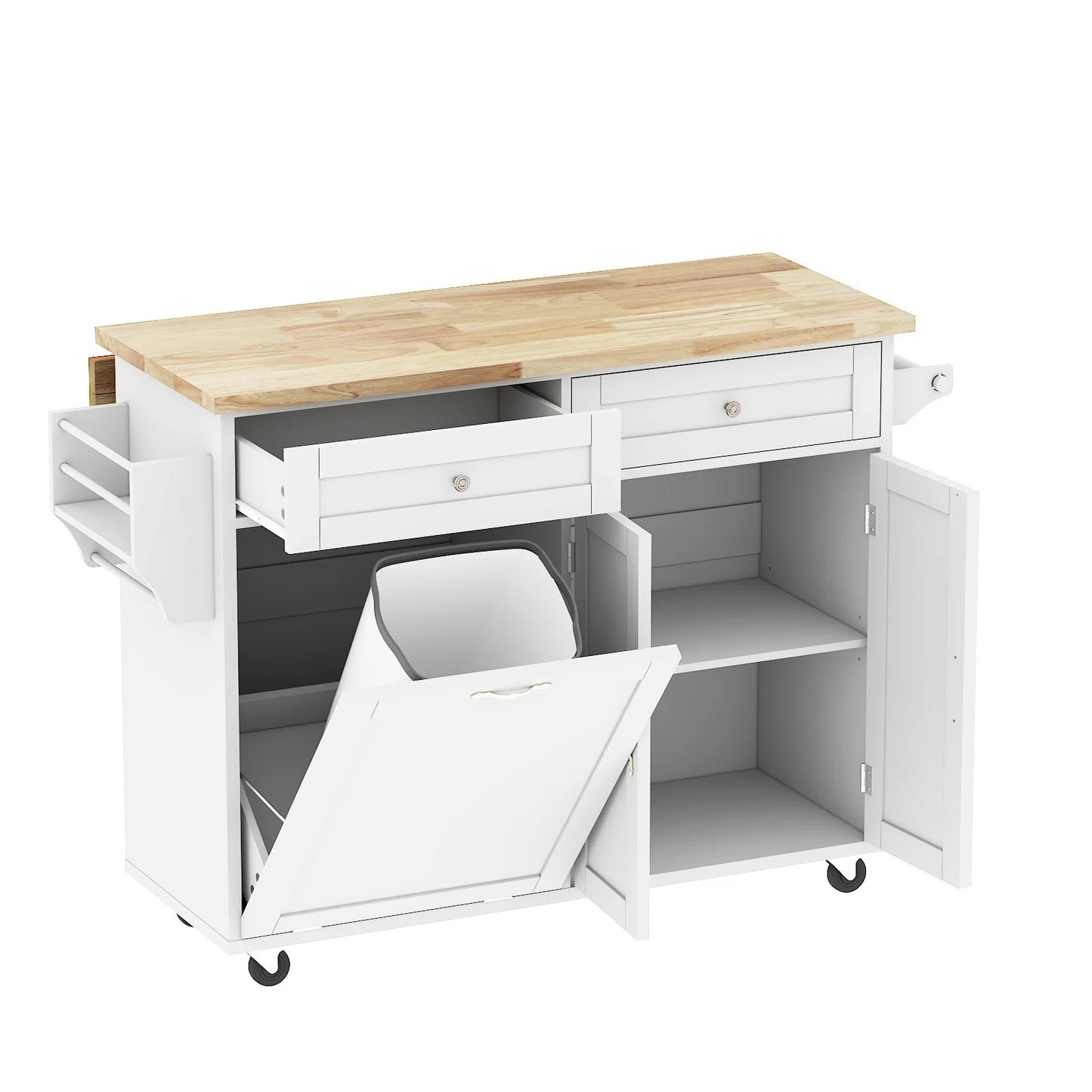 Kitchen Island with Storage Rolling Cart Drop Leaf Towel Rack