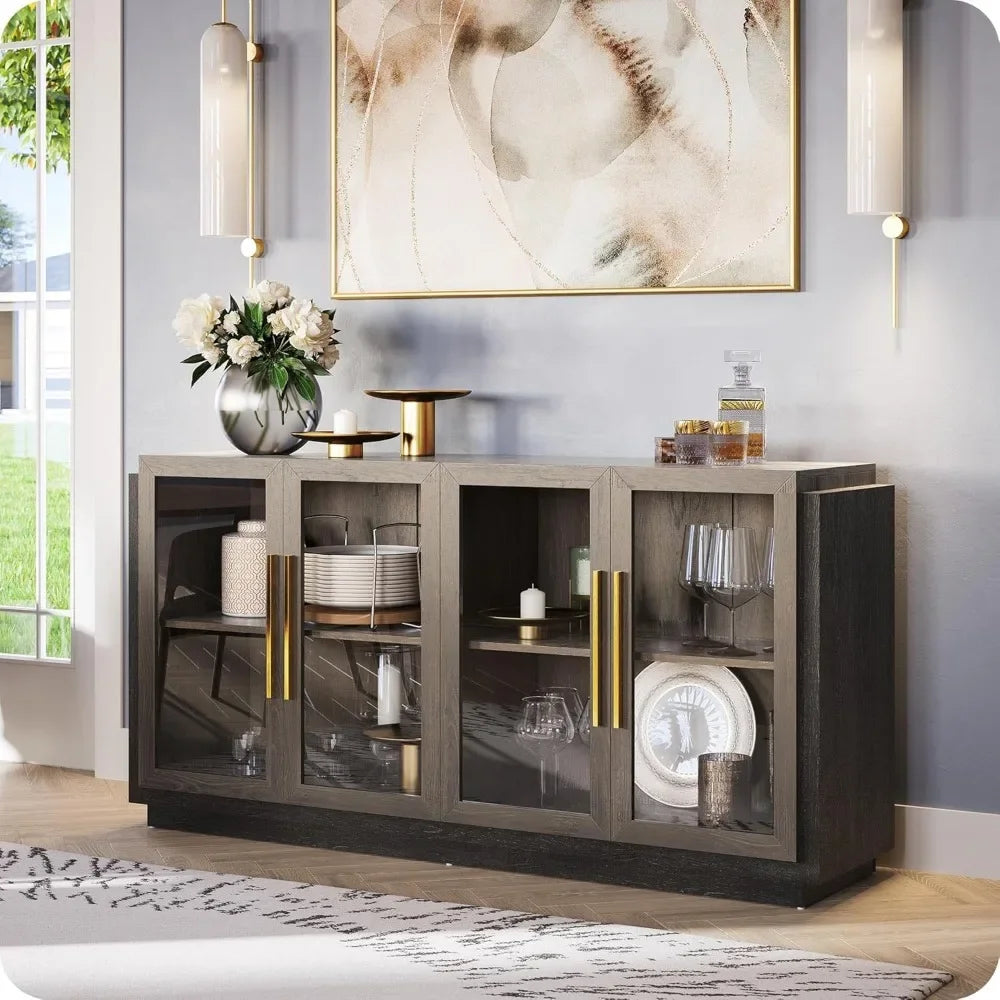 Modern Sideboard Buffet Cabinet Wood Glass Storage Console Table