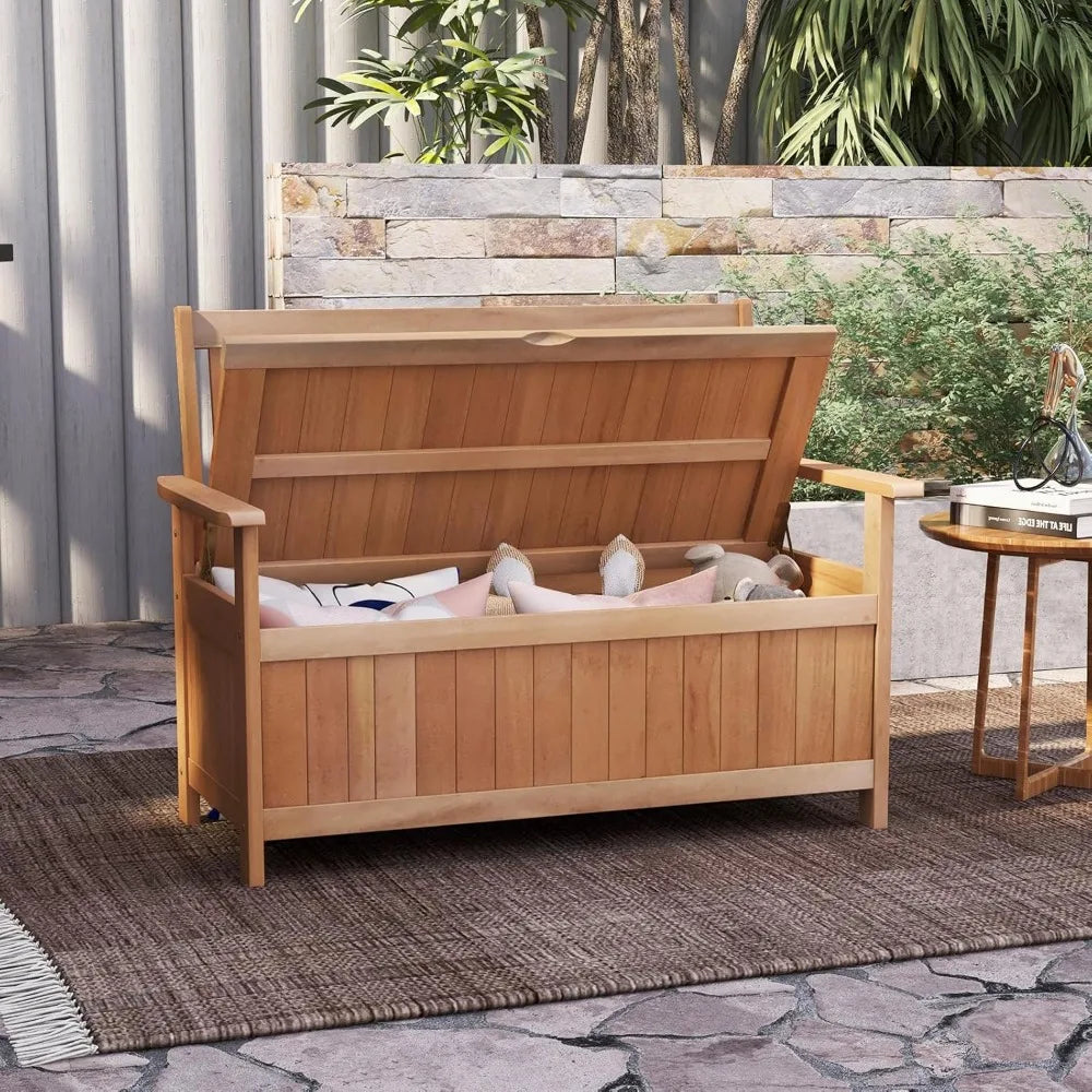 Ljustra 48 Inch Patio Storage Bench Wood Loveseat Outdoor Seating