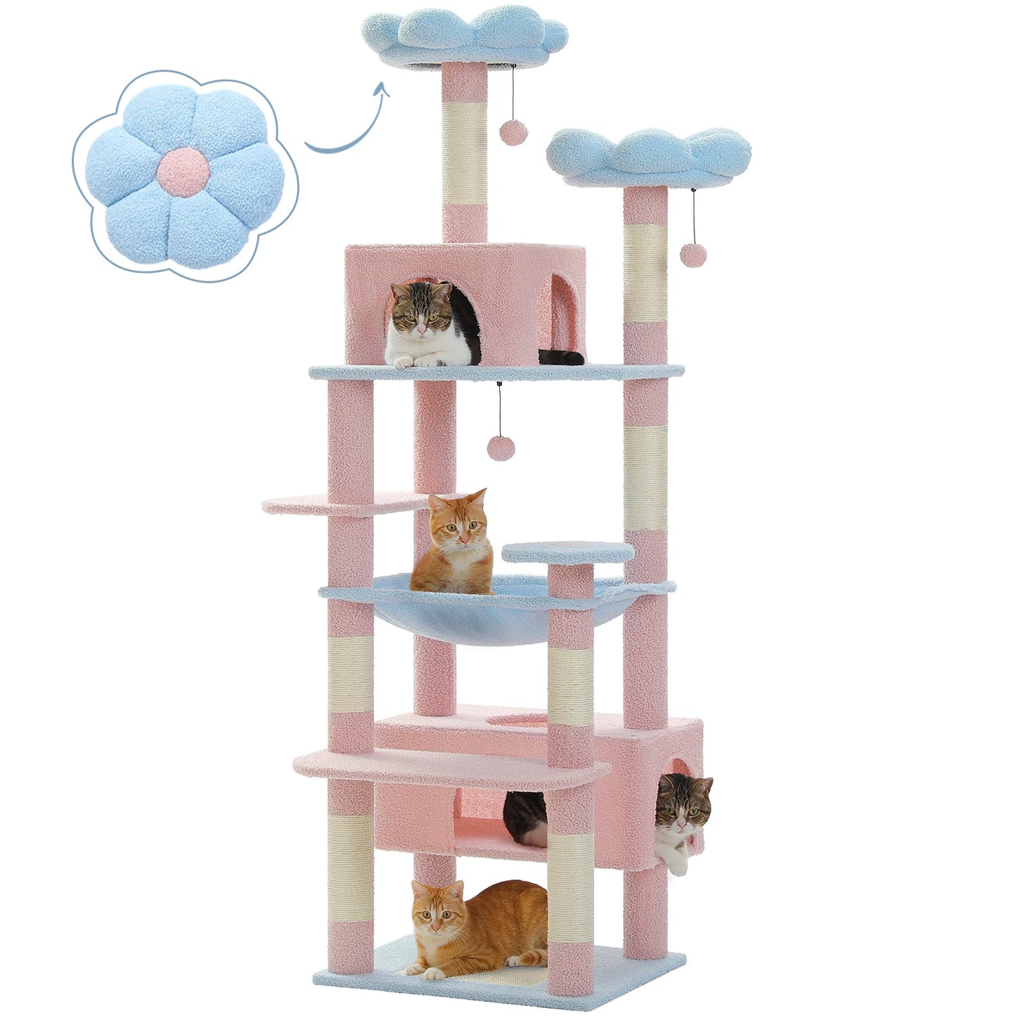 Multi-Level Cat Tree Tower Scratching Posts Hammock Condo Indoor Cats