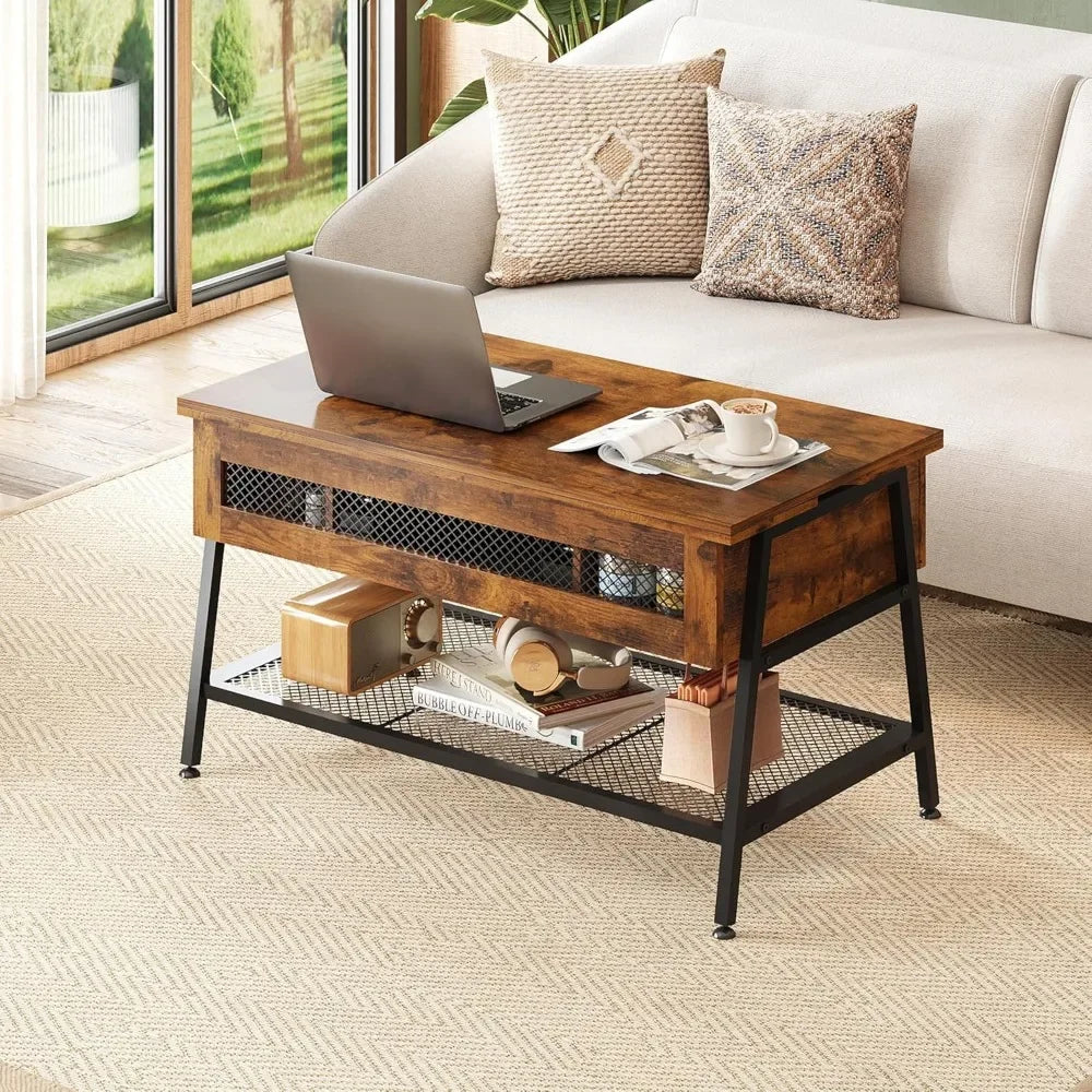 Rustic Brown 3-in-1 Lift Top Coffee Table Multi-Function Dining Table