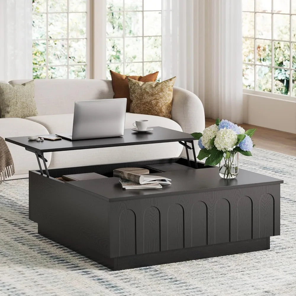 Lift Top Coffee Table with Storage Modern Arched Design 31.5 Inch