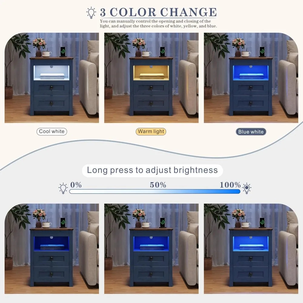 Farmhouse LED Nightstand with Gun Drawer and Human Sensor Design