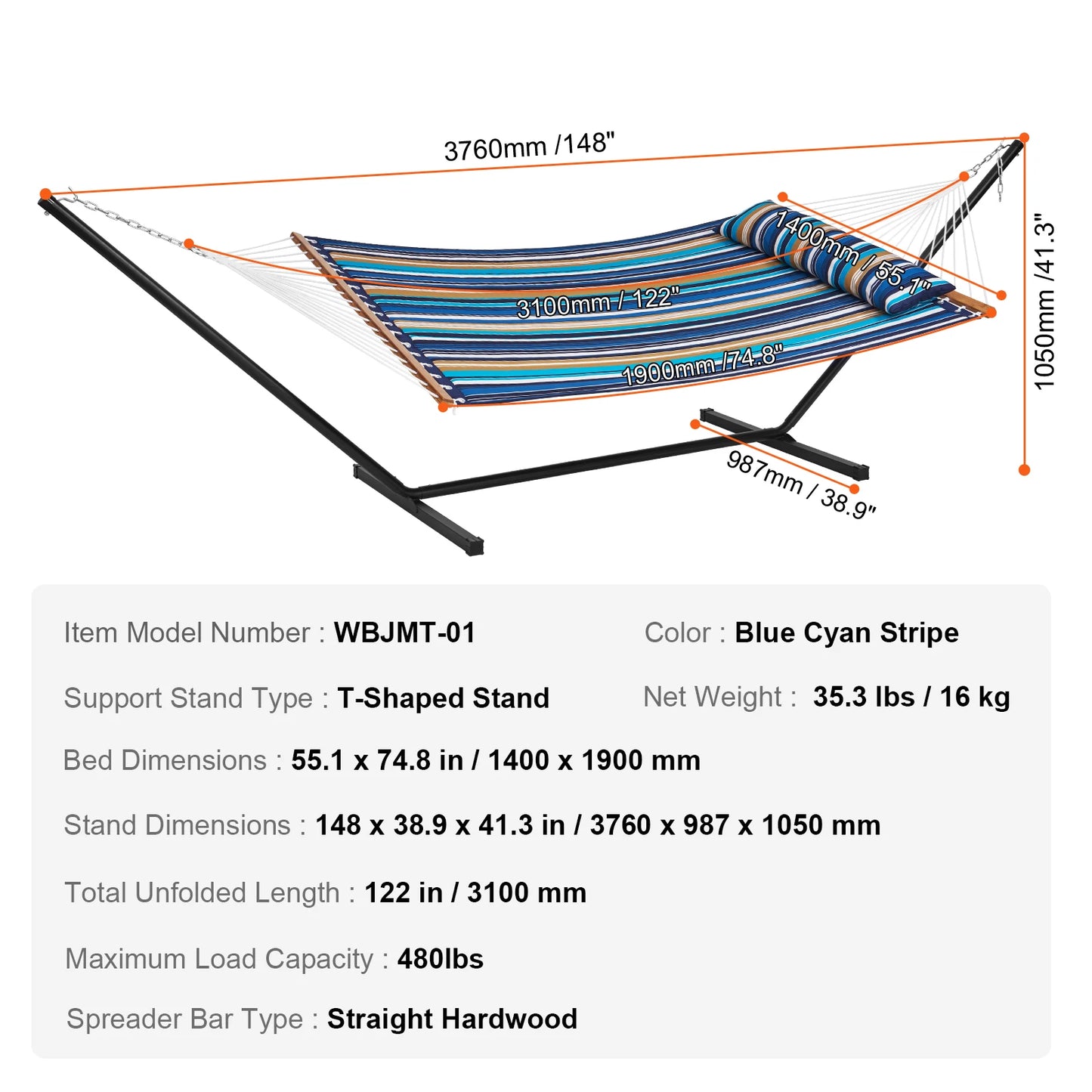 Ljustra Double Hammock with Stand Pillow Portable Outdoor Relaxation