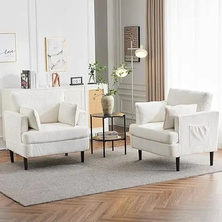 Modern Barrel Accent Chairs Set of 2 Upholstered Armchair with Pillows