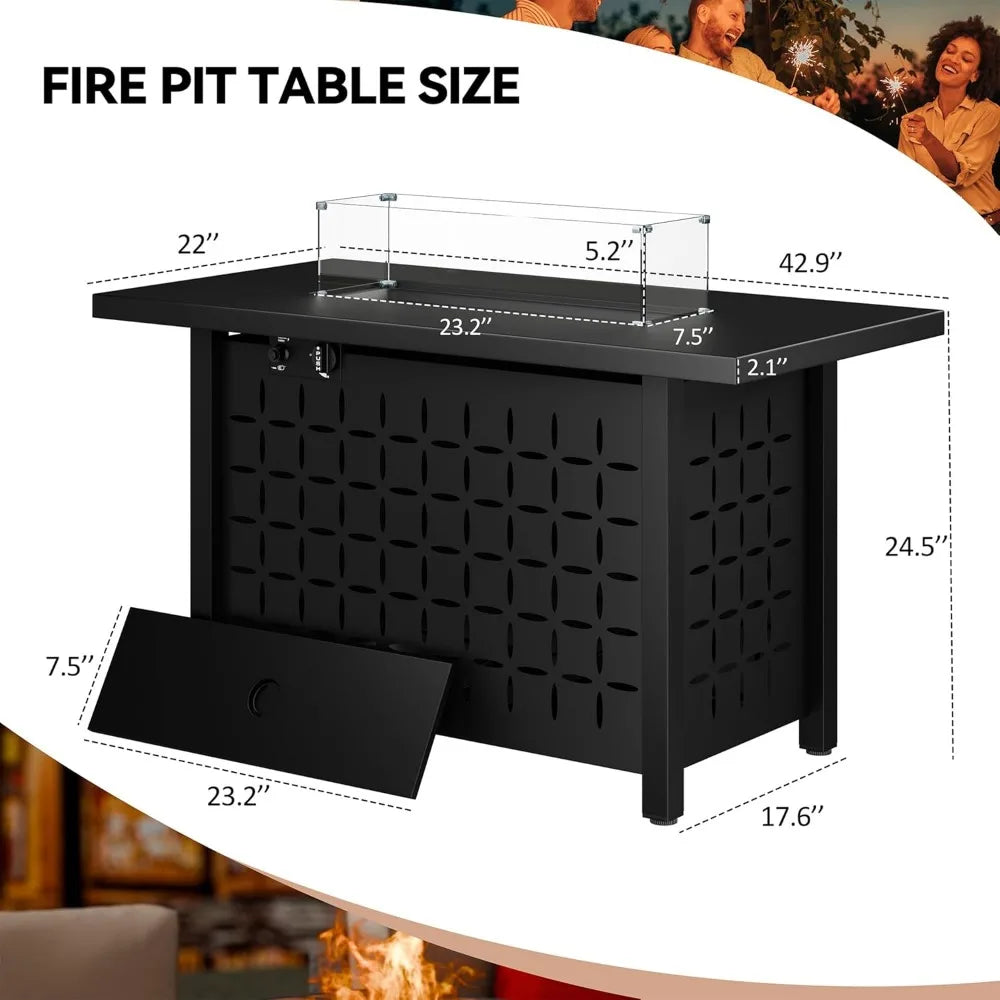43 Inch Gas Fire Pit Table 50000 BTU Outdoor Rectangular Propane Firepit