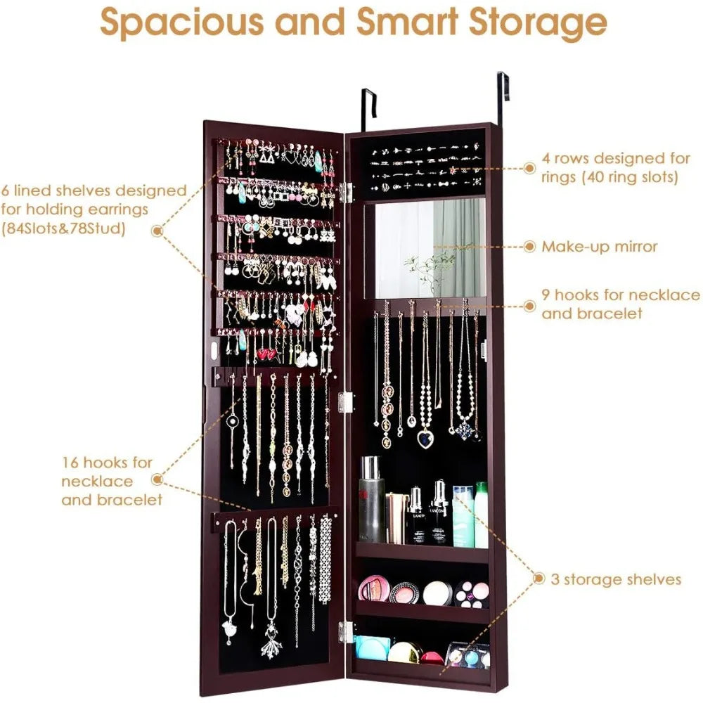 Jewelry Armoire Cabinet Wall Mounted Full Length Mirror Jewelry Organizer
