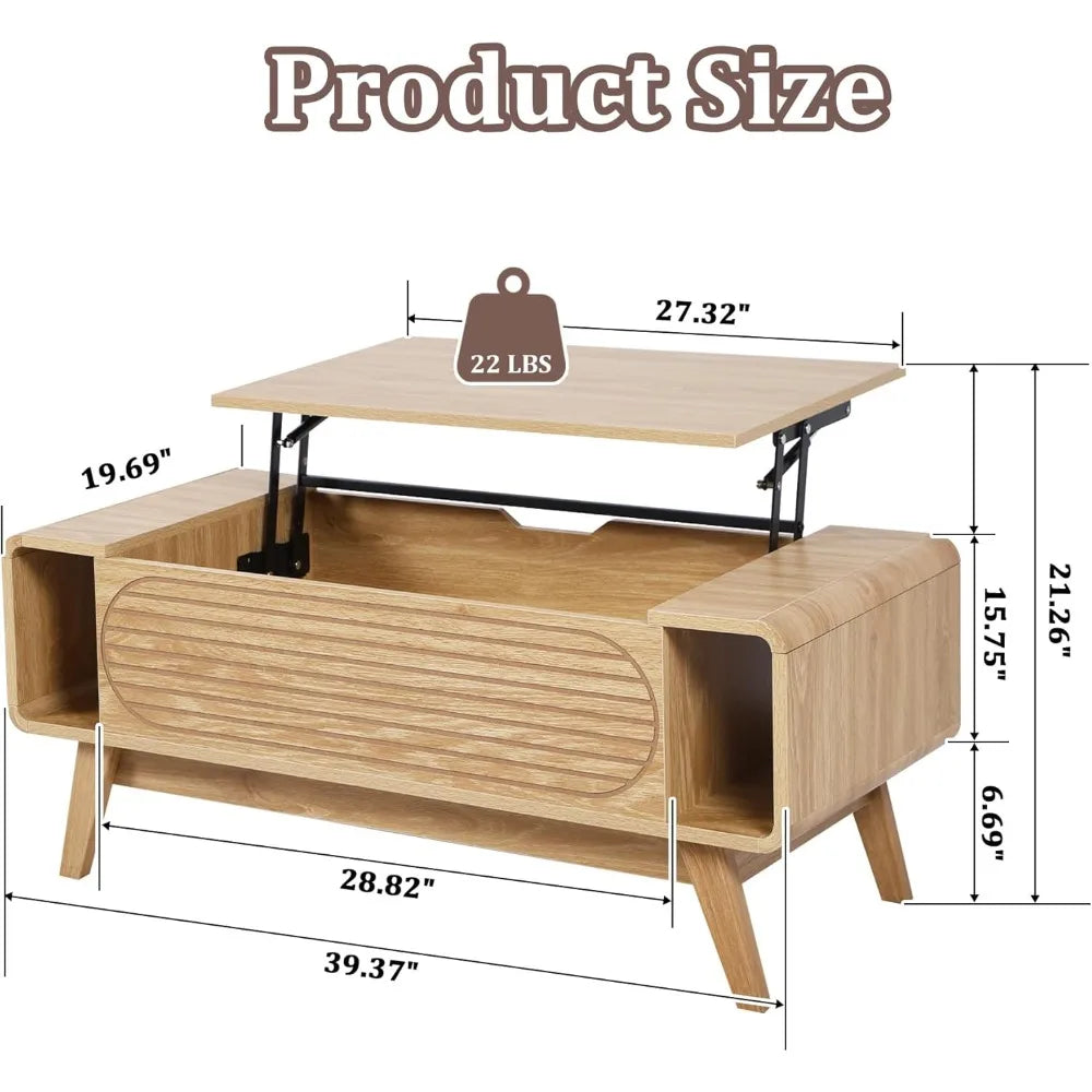 Small Lift Top Coffee Table with Hidden Storage Mid Century Modern Style