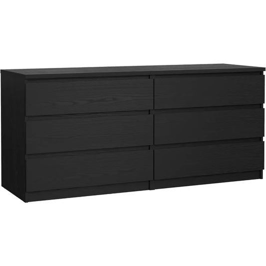 Tvilum 6 Drawer Double Dresser Storage Black Woodgrain Modern Design