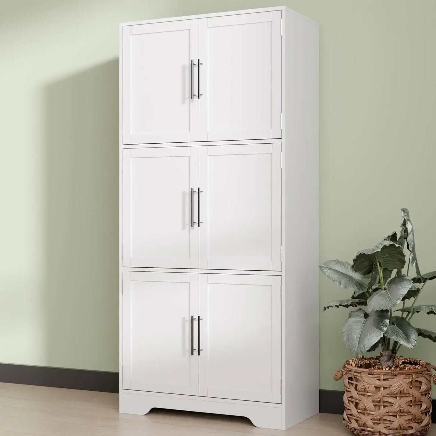 68.5 Inch Kitchen Pantry Cabinet Tall Storage 6 Doors Adjustable Shelves