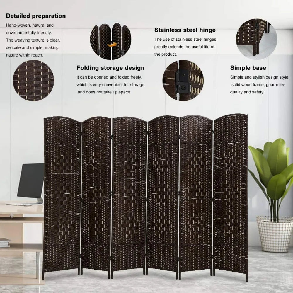 6 Panel Room Divider Folding Privacy Screen Portable Wood Privacy Screen