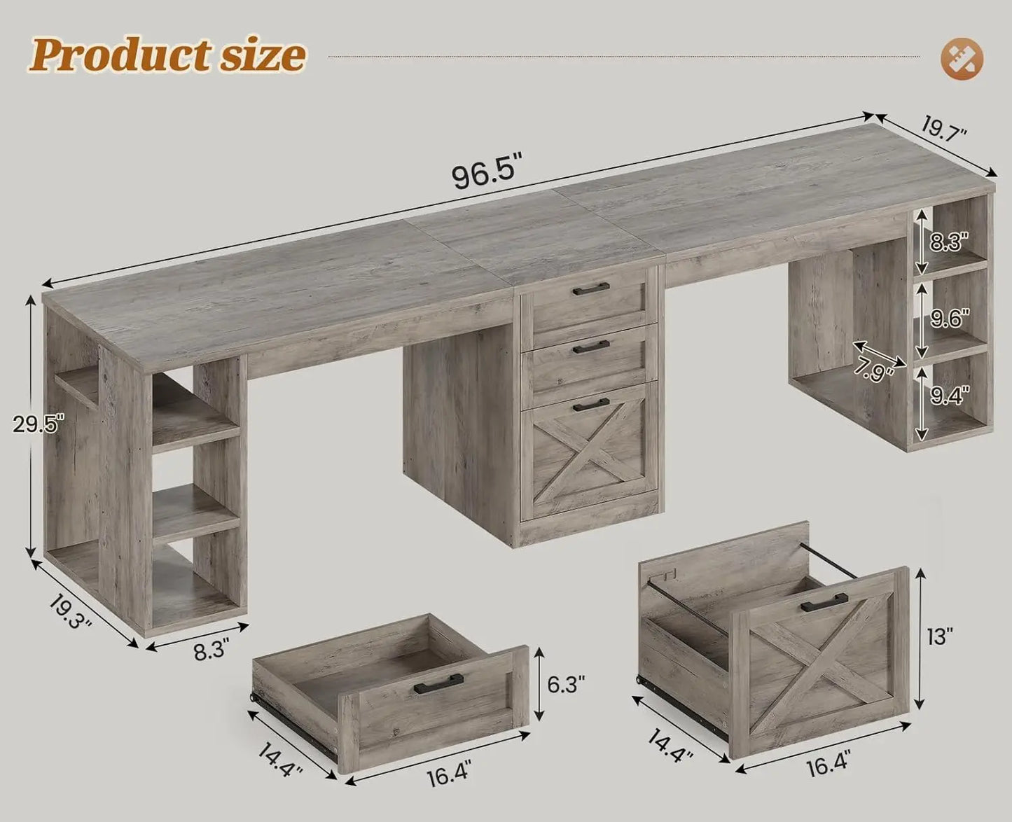 Farmhouse 96.5" Computer Desk 2 Person Home Office Gaming Desk with Drawers