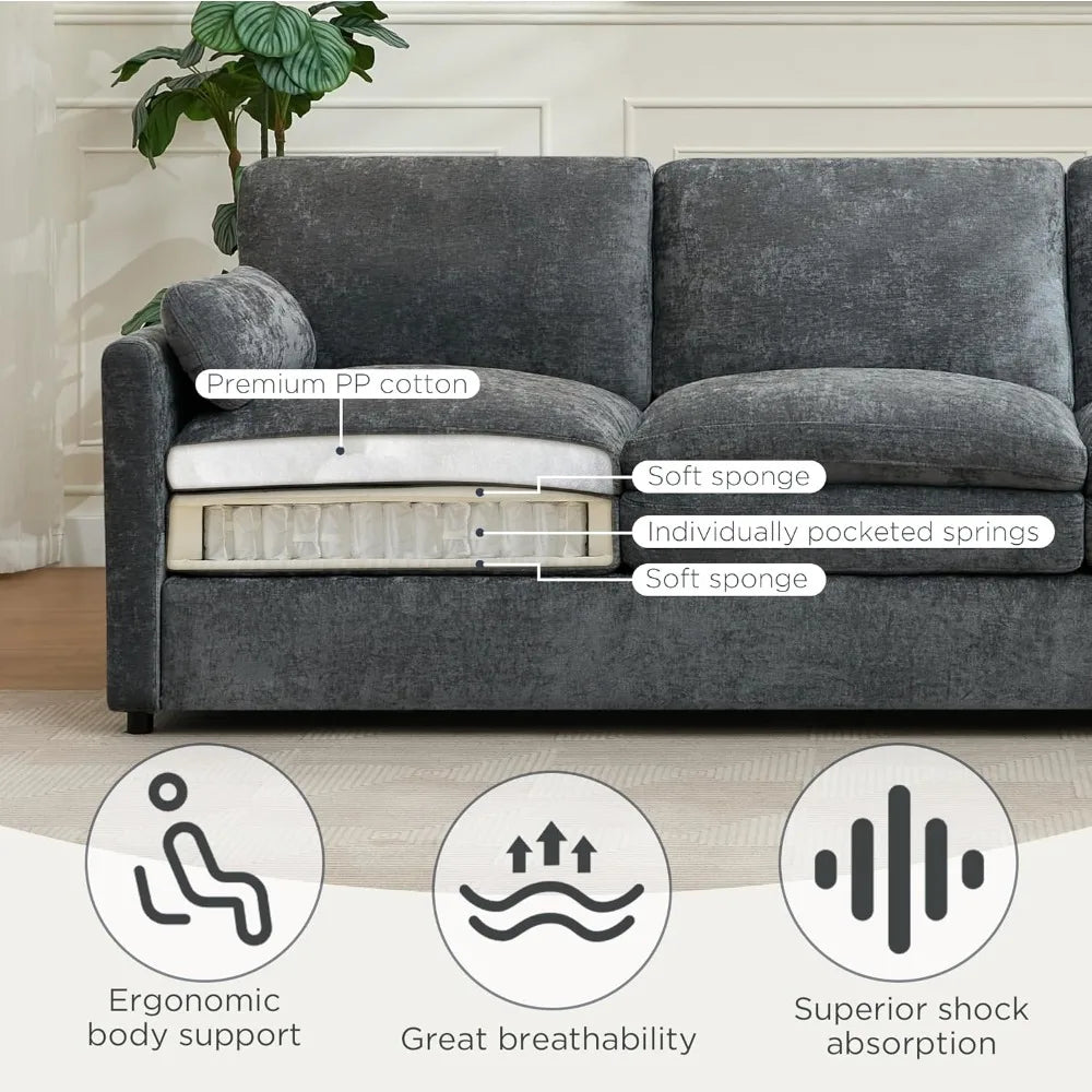 Modern 89 Inch Cloud Sofa Couch with Plush Foam Cushions and Pillows