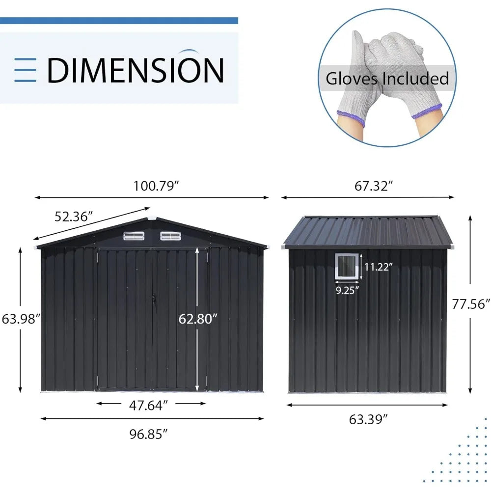 8x6 Outdoor Storage Shed Galvanized Metal Garden Shed with Lock
