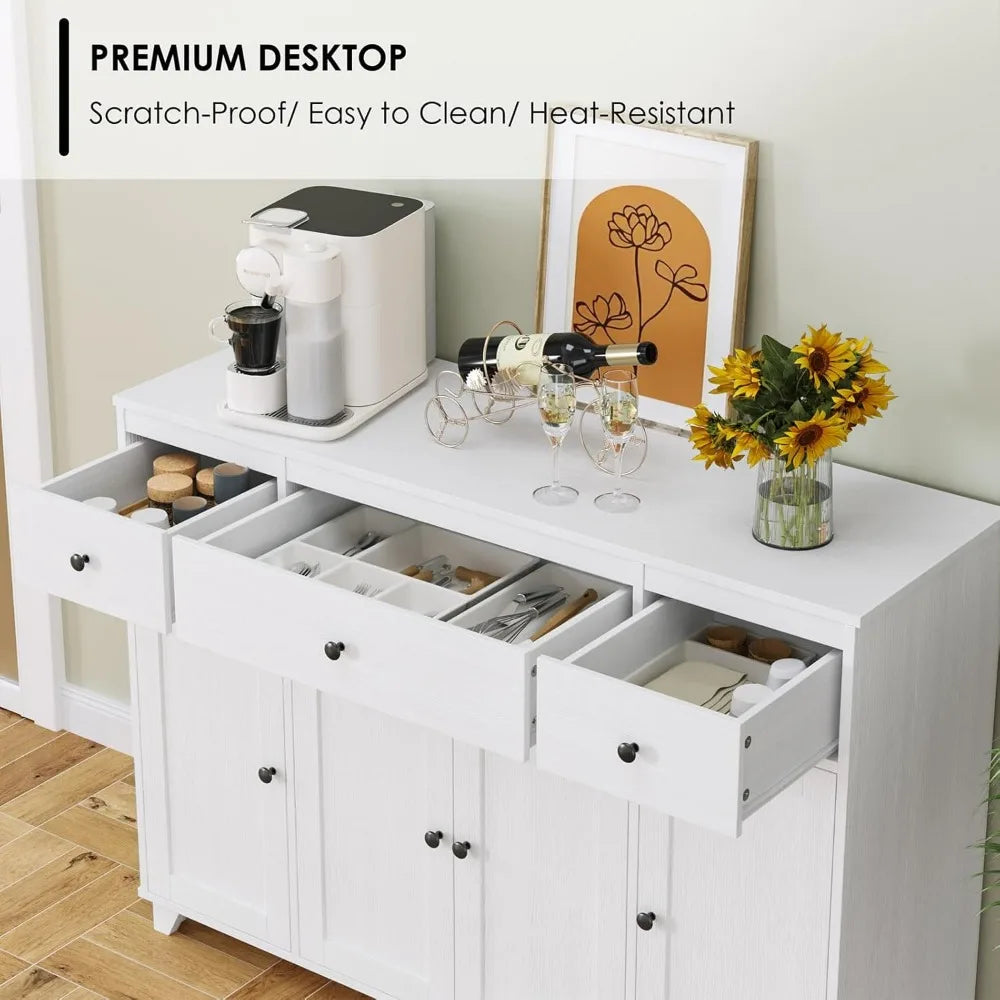 Modern 47 Inch Buffet Cabinet with 3 Drawers and 4 Doors for Storage
